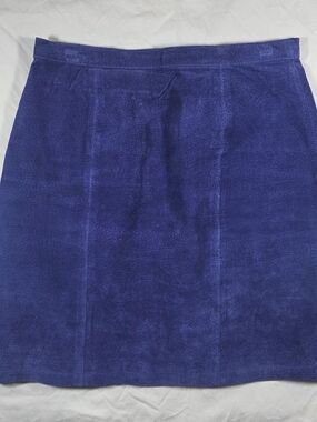 Vintage 80s 90s Royal Blue Leather Suede Mini Skirt High Waisted A Line Indie